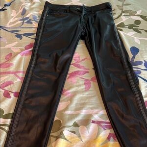 Leather pants with beaded side stripes black